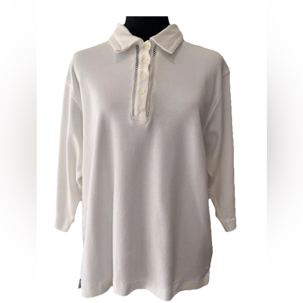 Orvis all cotton 3/4 sleeve ladies pullover‎ 1/4 button casual top size L Y2K
